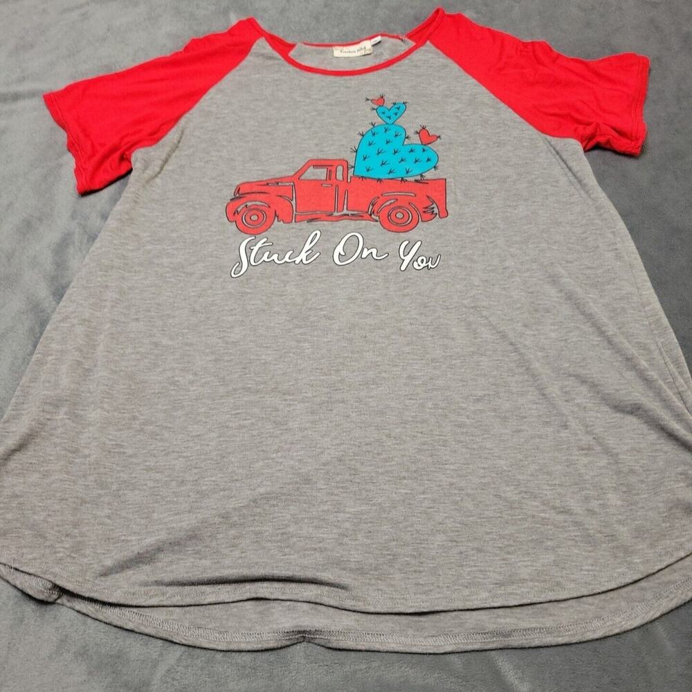 Southern Stitch Valentines Shirt Womens‎ XL Cactus Truck Stuck On You Grey Tunic